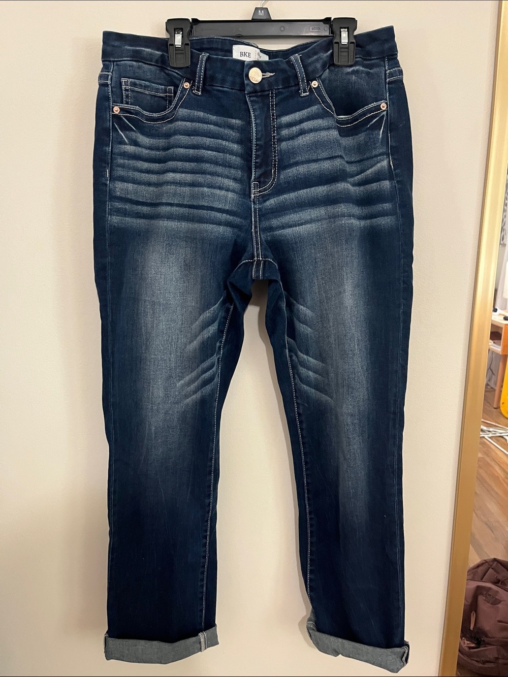BKE Women’s Boyfriend Jeans in Dark Blue Wash